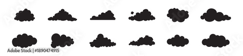 Simple cloud collection on blue background. Flat summer vector set.