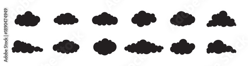 Simple cloud collection on blue background. Flat summer vector set.