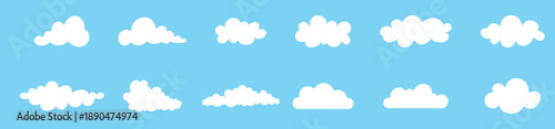 Collection of diverse black cloud shapes and silhouettes on a white background