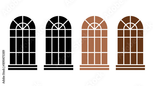 Elegant arched window designs in black and brown frames for architectural elements
