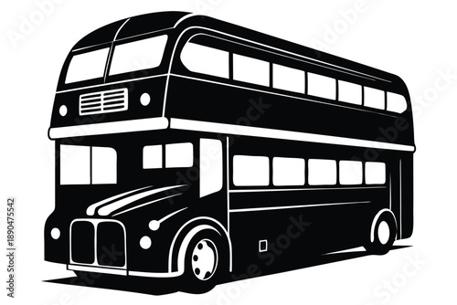 double decker bus silhouette line art vector illustration