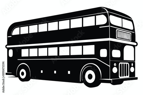 double decker bus silhouette line art vector illustration