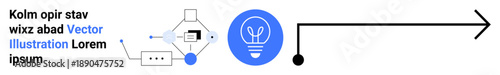 Creativity, innovation, workflow, process design, idea generation, brainstorming. Diagram of interconnected shapes leading to a light bulb icon. Creativity and innovation concept