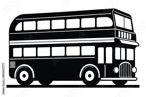 double decker bus silhouette line art vector illustration