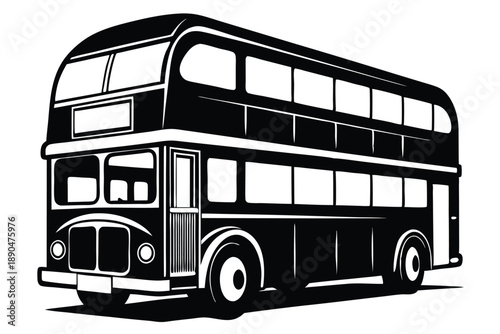 double decker bus silhouette line art vector illustration
