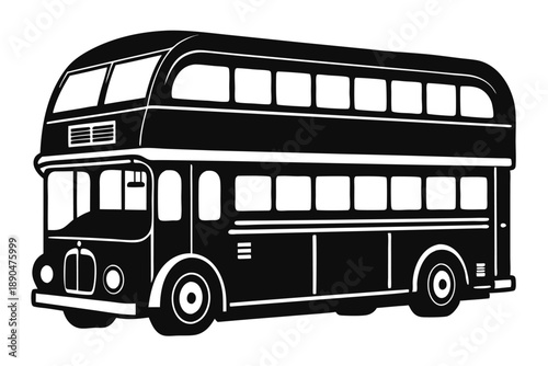 double decker bus silhouette line art vector illustration