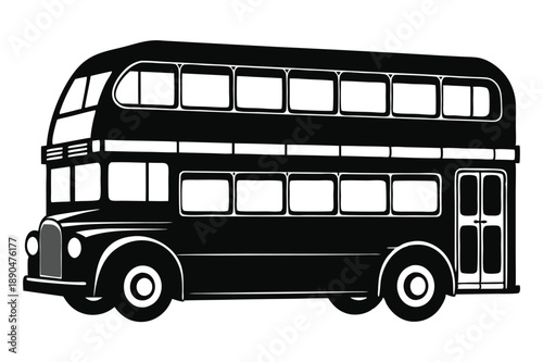 double decker bus silhouette line art vector illustration