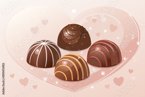 Beautiful Chocolate Truffles Glowing With Romantic High-Quality Stock Image