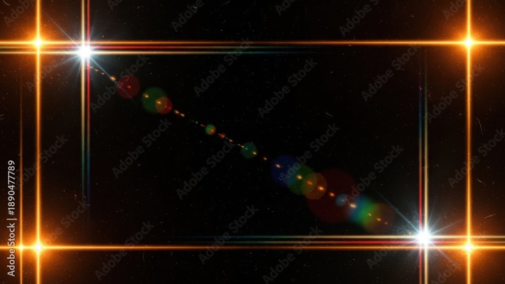 Fototapeta premium Abstract golden glowing frame with lens flare overlay on a dark background to enhance digital artwork