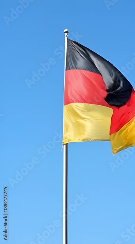 Germany flag on a pole floating in the wind isolated on sky background