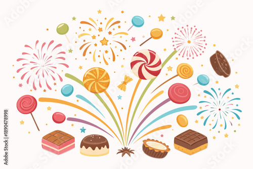 Beautiful Dessert Fireworks With Candy Shapes Creative Visual