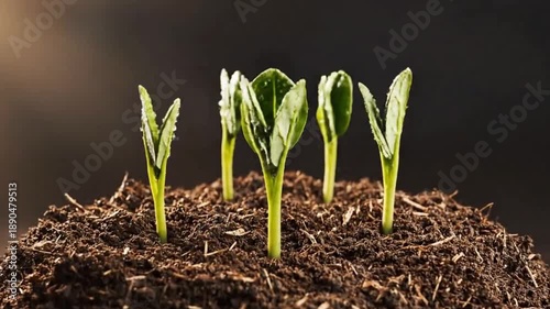 Zero waste transformation of organic matter into soil and fresh green leaves in regenerative studio concept