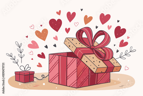 Dynamic Gift Box Raining Hearts Bold Romantic Pale Creative Visual