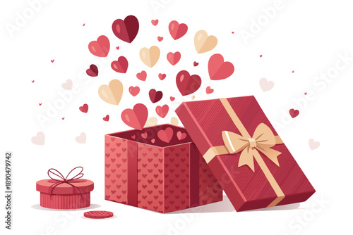 Stunning Gift Box Raining Hearts Bold Romantic Pale Premium Digital Asset