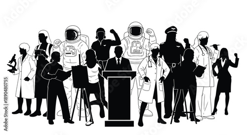 Diverse group of professionals standing together