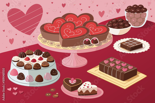 Valentine Chocolate Dessert Table Cakes Creative Visual Suitable for Design