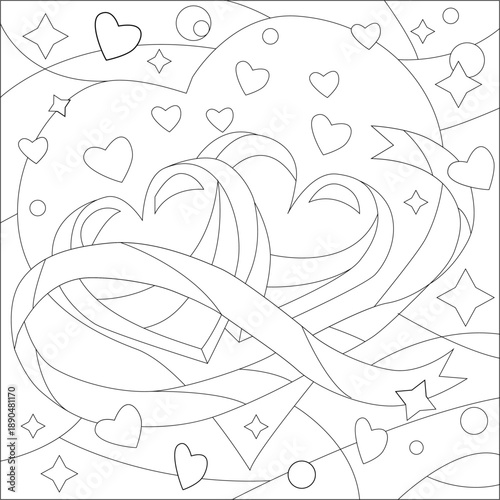 Основные RGBValentine's Day-themed vector coloring page, outline for coloring, relaxing heart coloring, Valentine's Day coloring page