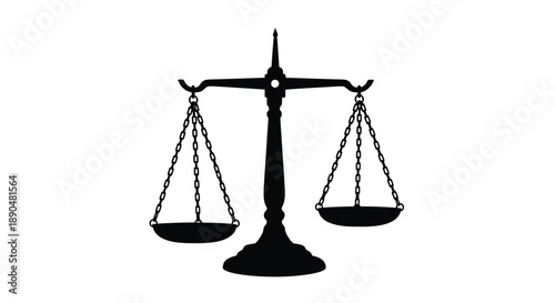 Scales of justice depicted in a stark black silhouette