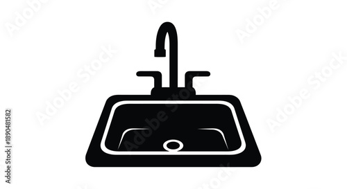 Black sink and faucet graphic a simple bathroom fixture silhouette