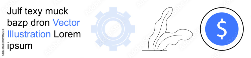 Fototapeta premium Business concepts, financial growth, modern design, mechanics, eco-friendly, digital solutions. Minimalist gear, plant and dollar sign icons. Business concepts and financial growth