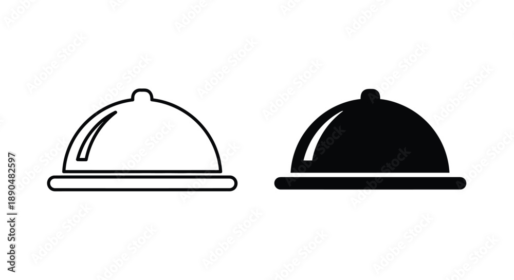 Fototapeta premium Two covered dish icons one outlined and one solid a minimalist silhouette