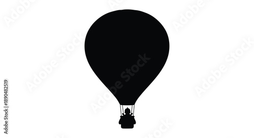 A simple black silhouette of a hot air balloon with a gondola silhouette