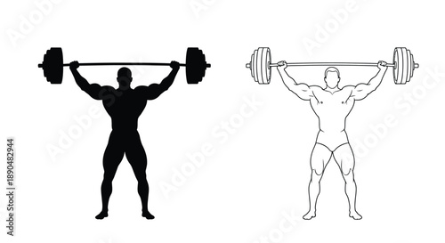 Weightlifter in two styles solid and outline a striking silhouette
