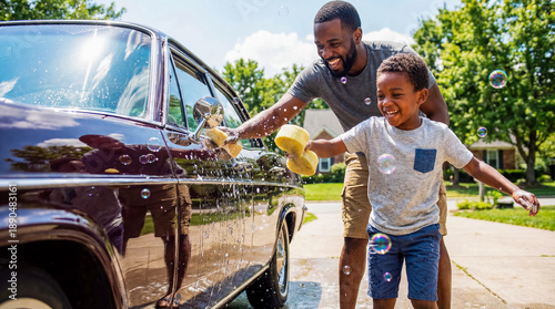 African american grandfather and grandson washing car family bonding outdoor activity background copy space transport maintenance black men lifestyle
