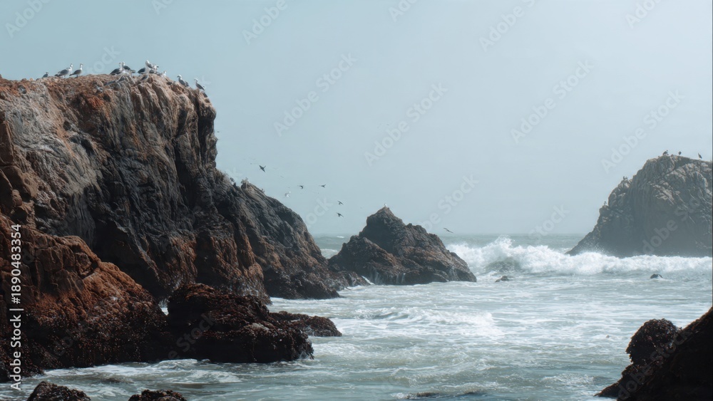 Fototapeta premium Pacific Coast Cliffs and Crashing Waves
