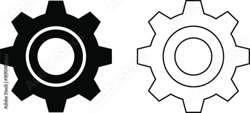 Two interlocking gear icons in black and white