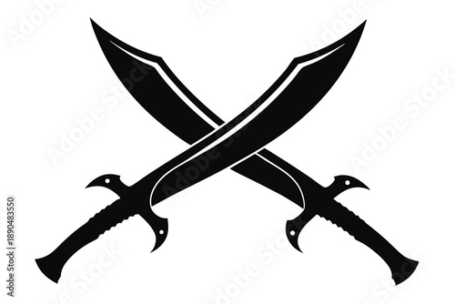 crossed kukri knives silhouette line art vector illustration