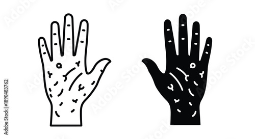 Two hand illustrations with dotted details a striking silhouette