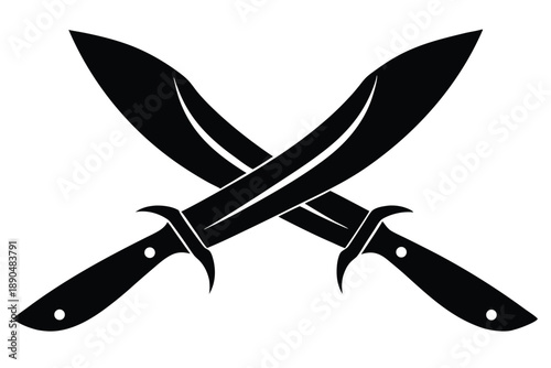 crossed kukri knives silhouette line art vector illustration