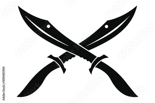 crossed kukri knives silhouette line art vector illustration