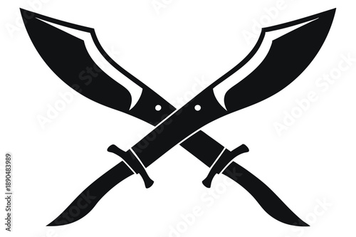 crossed kukri knives silhouette line art vector illustration