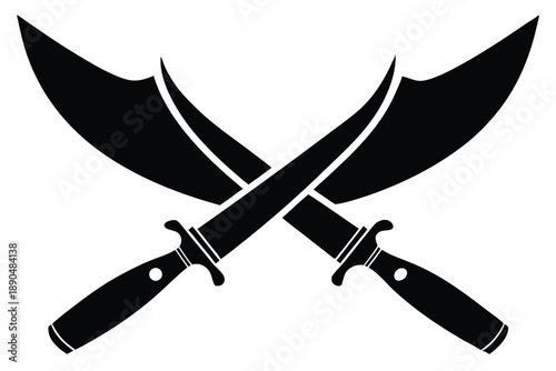 crossed kukri knives silhouette line art vector illustration