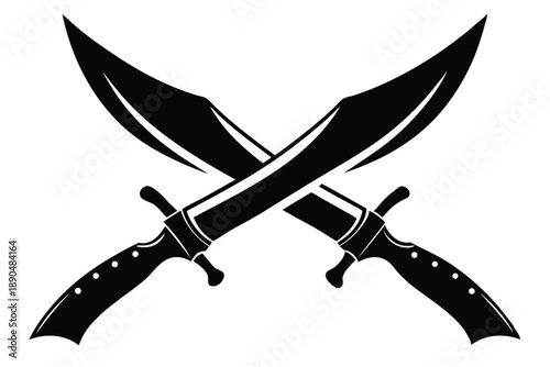 crossed kukri knives silhouette line art vector illustration