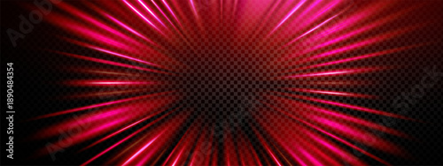 Light effect speed with a red tunnel explosion and radial orange line, neon space motion through a dynamic 3d pink background for abstract futuristic design. Digital vector art of a dark road.