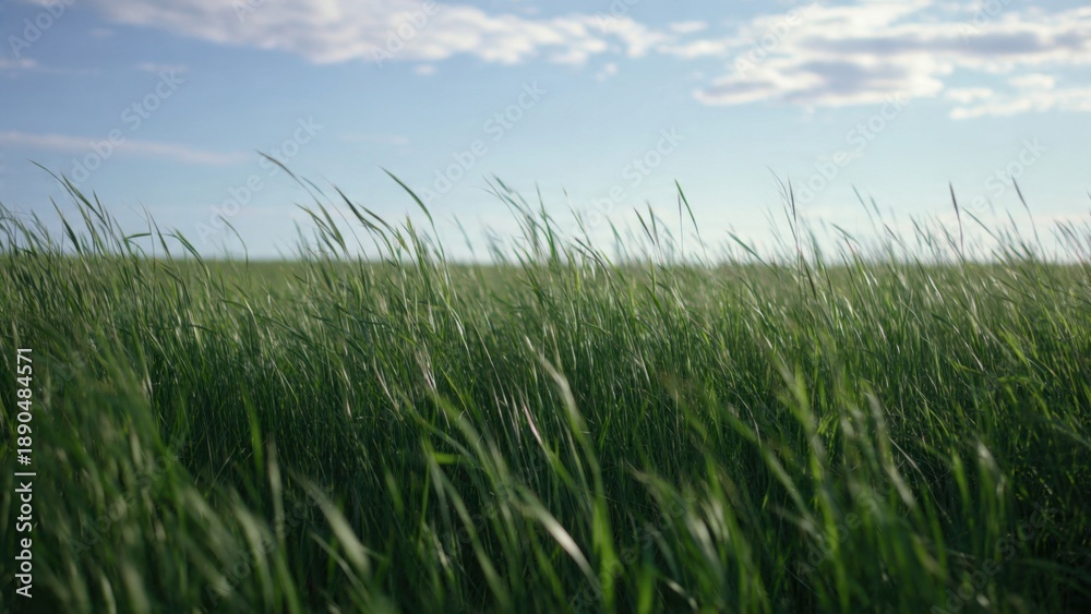 Fototapeta premium Green grass field under blue sky