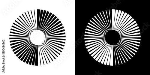 Circular Radial Lines Optical Illusion Set. Visual Perception And Hypnotic Pattern Outline Symbol Collection. Rotating Spiral Speed Lines in Circle Form. Isolated Vector Illustration