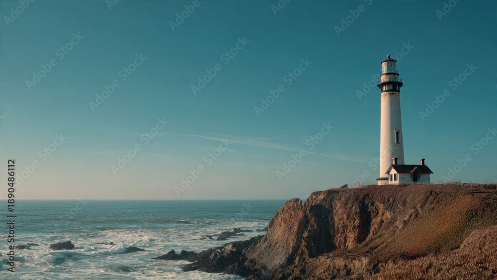 Obraz premium Pigeon Point Lighthouse by the Pacific Ocean