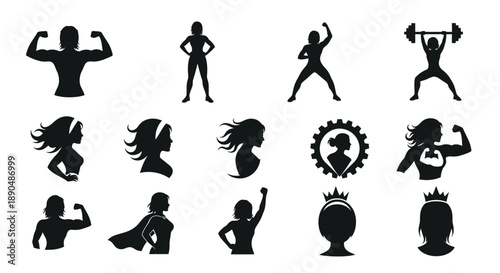 Collection of fitness silhouettes of women in various poses
