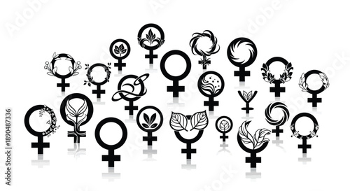 Collection of female symbols with nature elements