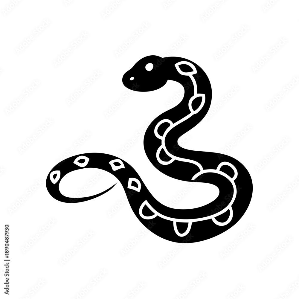 Fototapeta premium Stylized black snake icon, a dangerous reptile symbol for graphic design.