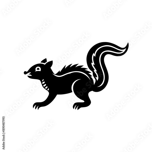 Stylized black squirrel silhouette, a graphic animal symbol for nature branding.