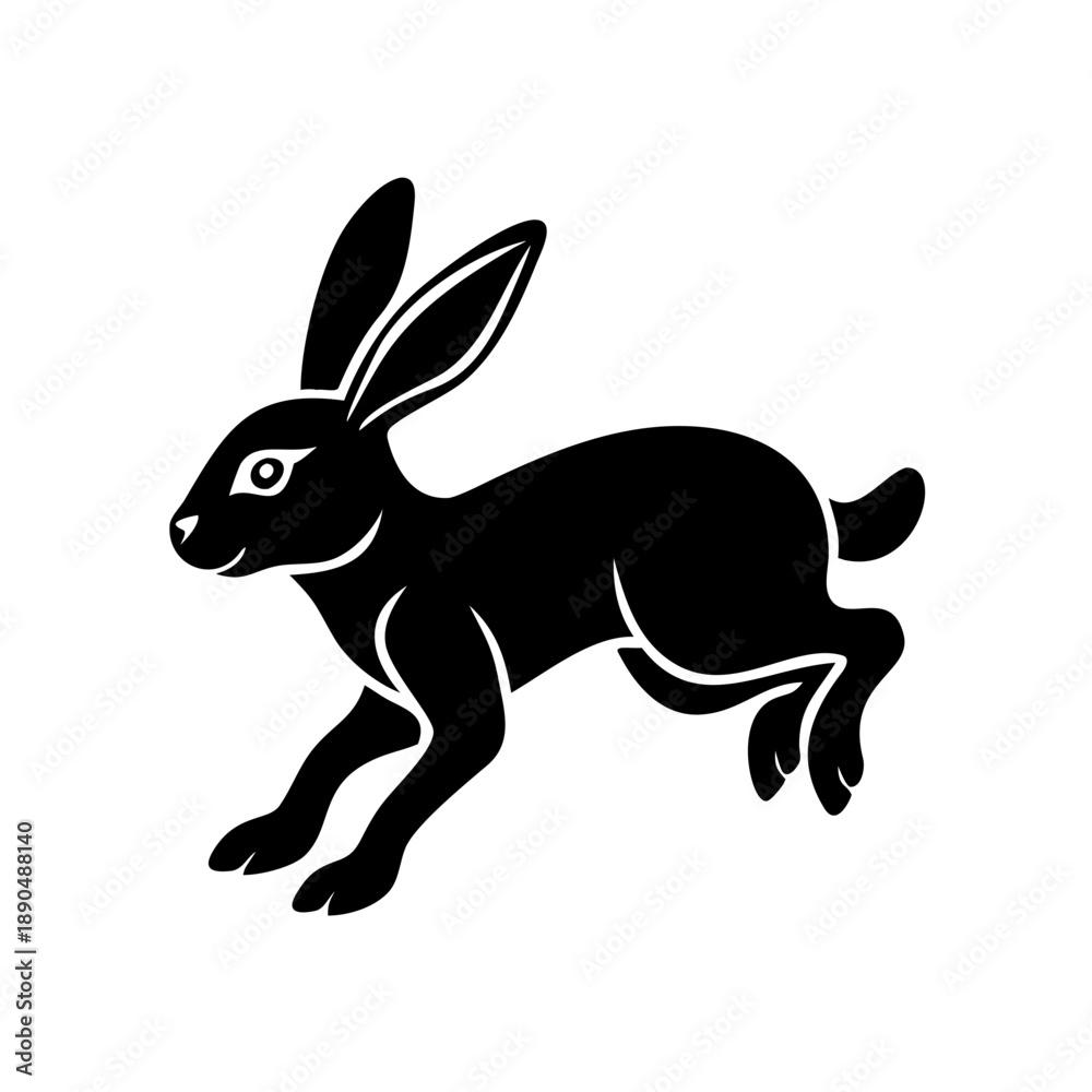 Obraz premium Minimalist black rabbit silhouette leaping for wildlife logo design.