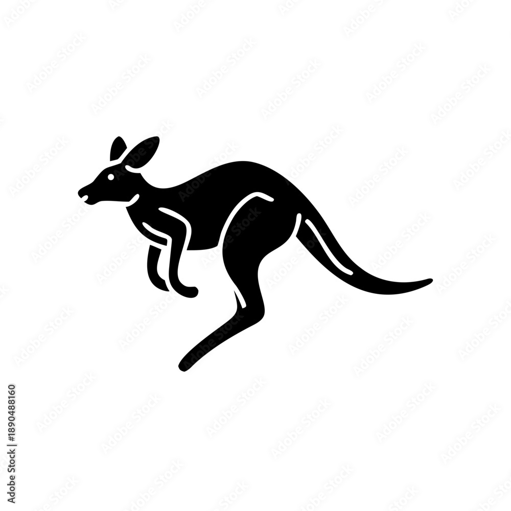 Obraz premium Minimalist black silhouette jumping kangaroo hopping wild animal graphic icon