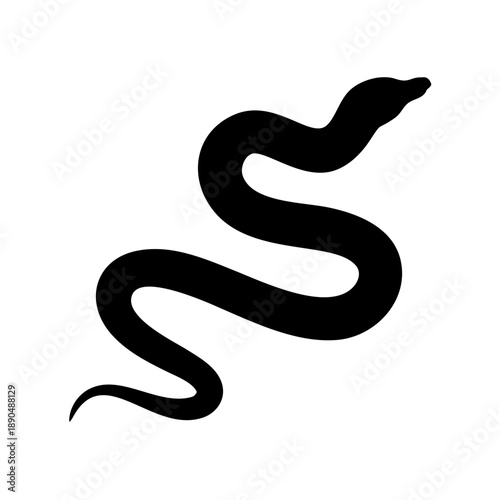 Minimalist black snake silhouette slithering, versatile icon for nature branding.
