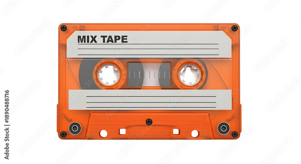 Fototapeta premium Retro Orange Cassette Tape, isolated on white or transparent background. PNG