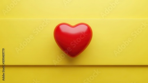 Shiny red heart on yellow background, symbol of love and passion, perfect for valentine's day or romantic designs